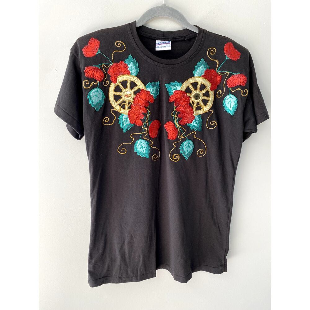 Vintage Black Floral Tee - Women's Size Medium